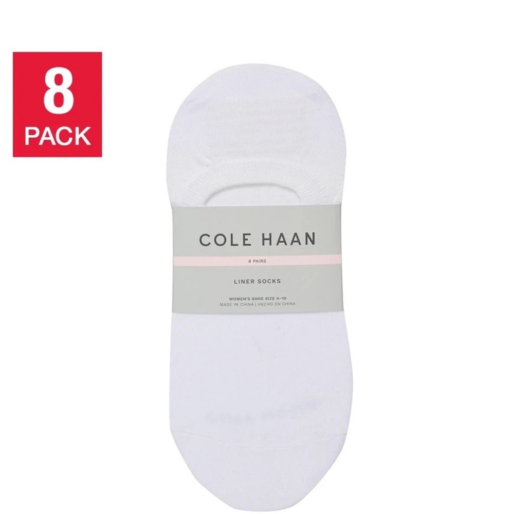 Cole Haan Womens Liner Socks 8-pair No Show One Size Color White